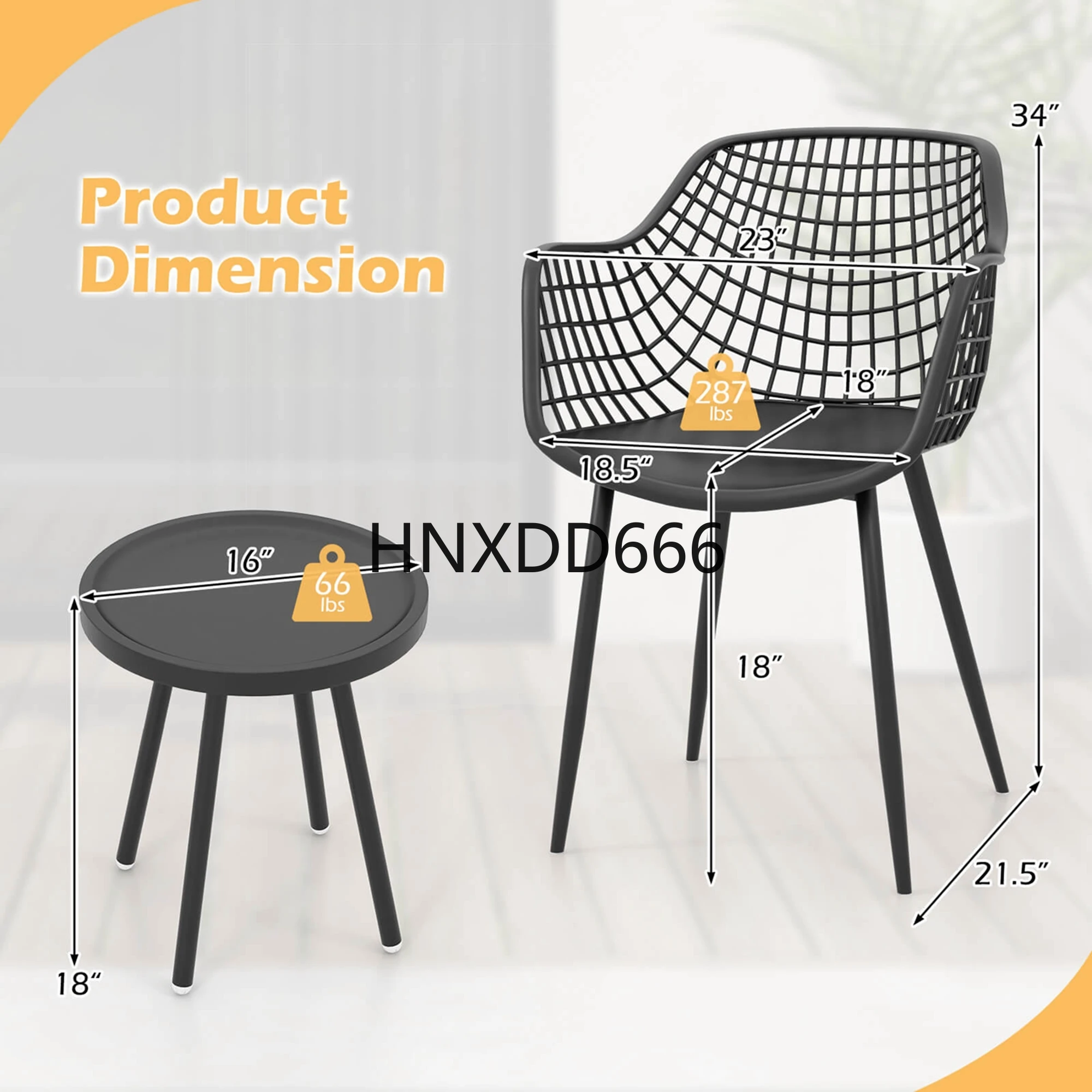 3 Piece Patio Bistro Set All Weather Heavy Duty Table and Chairs Set of 2 Black