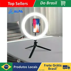 Led Ring Light para Selfie, Professional, Iluminador, 20 cm, 8 posições