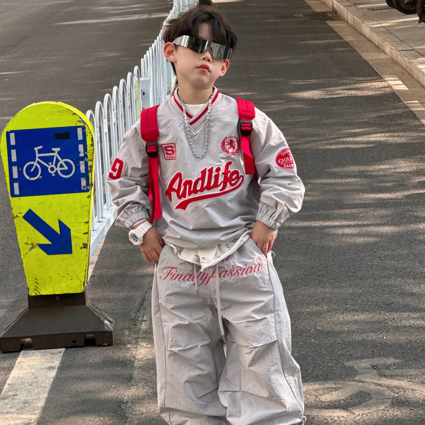 2025 Spring Children 2PCS Boys Clothing Set American Style Retro Personality Tops Fashion Handsome Letter Printed Pants Suit