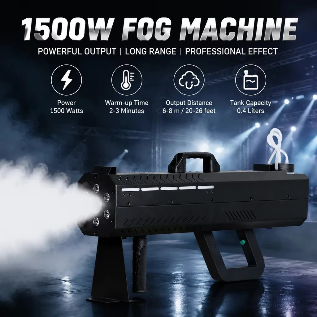 Handheld 1500W LED Smoke Gun RGB Colorful Manual Control Fog Machine for Stage DJ Disco Party Wedding Night Club Event