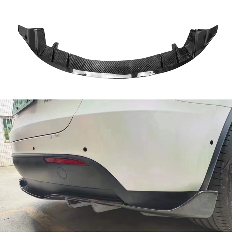 

НОВЫЙ V-образный стиль, сухой задний бампер из углеродного волокна, диффузор, спойлер для подбородка для Tesla Model Y 2021 2022, защита заднего диффузора для губ