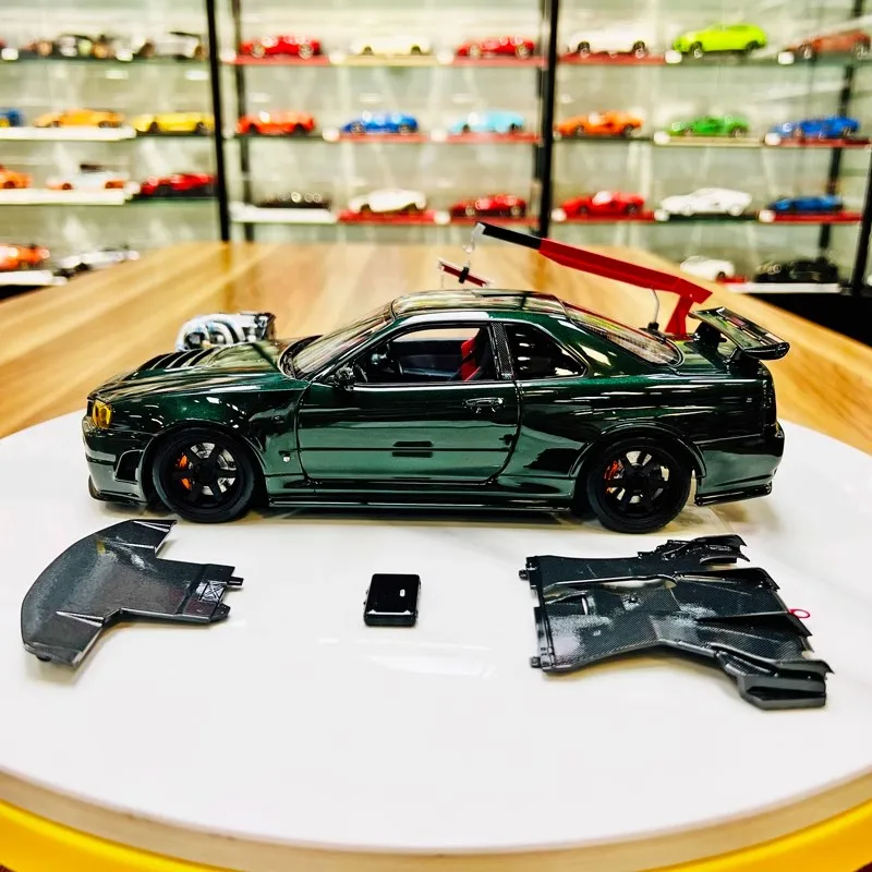 Motorhelix  Car Model Nissan R34 Skyline Gtr 1/18 Simulation Alloy Cars Model Display Collection Room Ornament Boy Birthday Gift