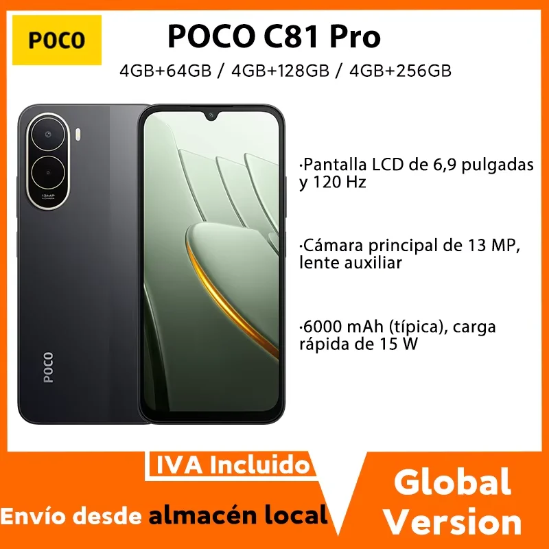 Versión Global del Teléfono Inteligente POCO C81 Pro, Batería de 6000 mAh (típi…