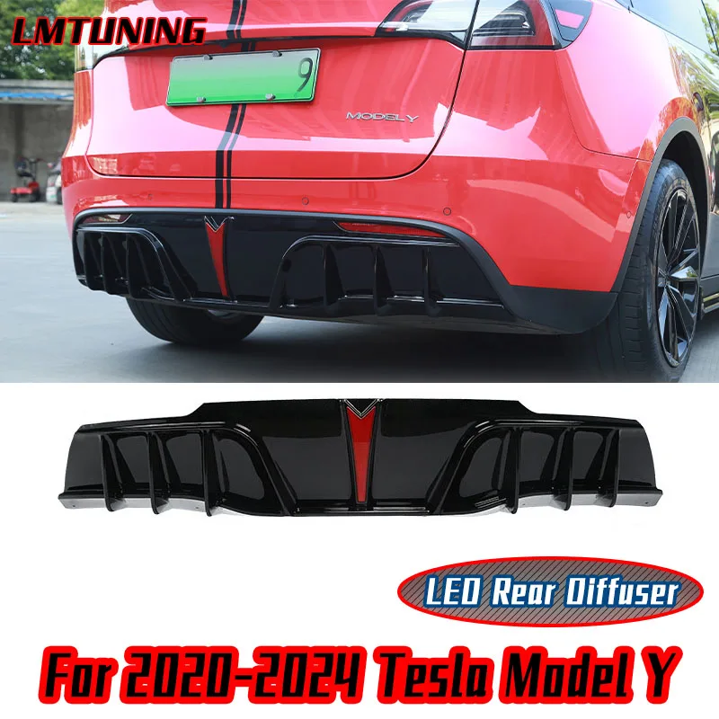 For Tesla 2020-2024 Model Y Bright Black Body Kit Rear LED lamp Diffuser Posterior Lip Overlay type Appearance car Accessoris