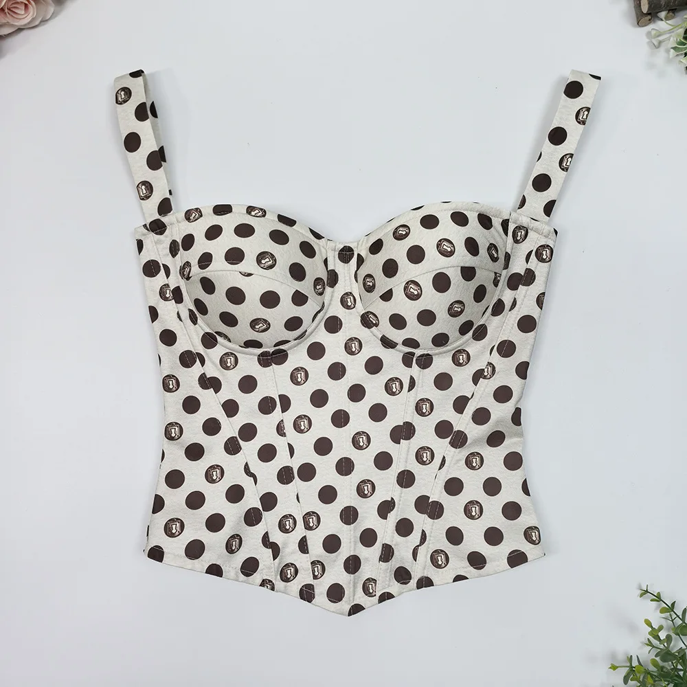 Elegant Natural Waist Cinching Strapless Print Slimming Commute Polka Dot Wrap Chest Built in Fishbone Underwear Bralette
