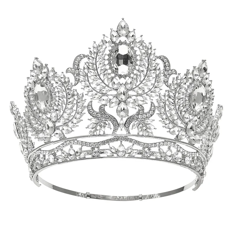Baroque Big Diadem Rhinestone Crystal Tiaras for Queen Bridal Wedding Head Jewelry Large Crown Pageant Bride Headwear