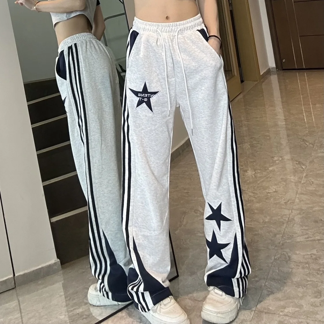 نجمة الأمريكية vintage رمادي الرياضة pants غير رسمية المرأة الربيع والخريف مستقيم قطرة sweatpants فضفاض السراويل الصيف رقيقة نمط