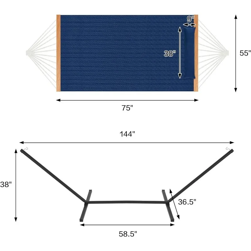 Tweepersoons Hangmat Met Standaard, Zware Buitenpatio Hangmat Met Draagbare Stalen Standaard Voor 2 Personen