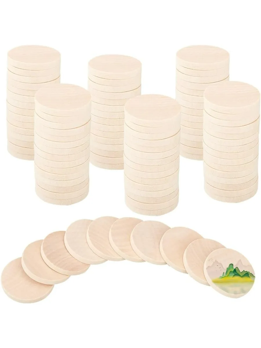 100pcs Small Wood Slices 1.5 inch Unfinished Wooden Discs Pieces Round Wood Circles Blank Natural Wooden Cutouts Rustic