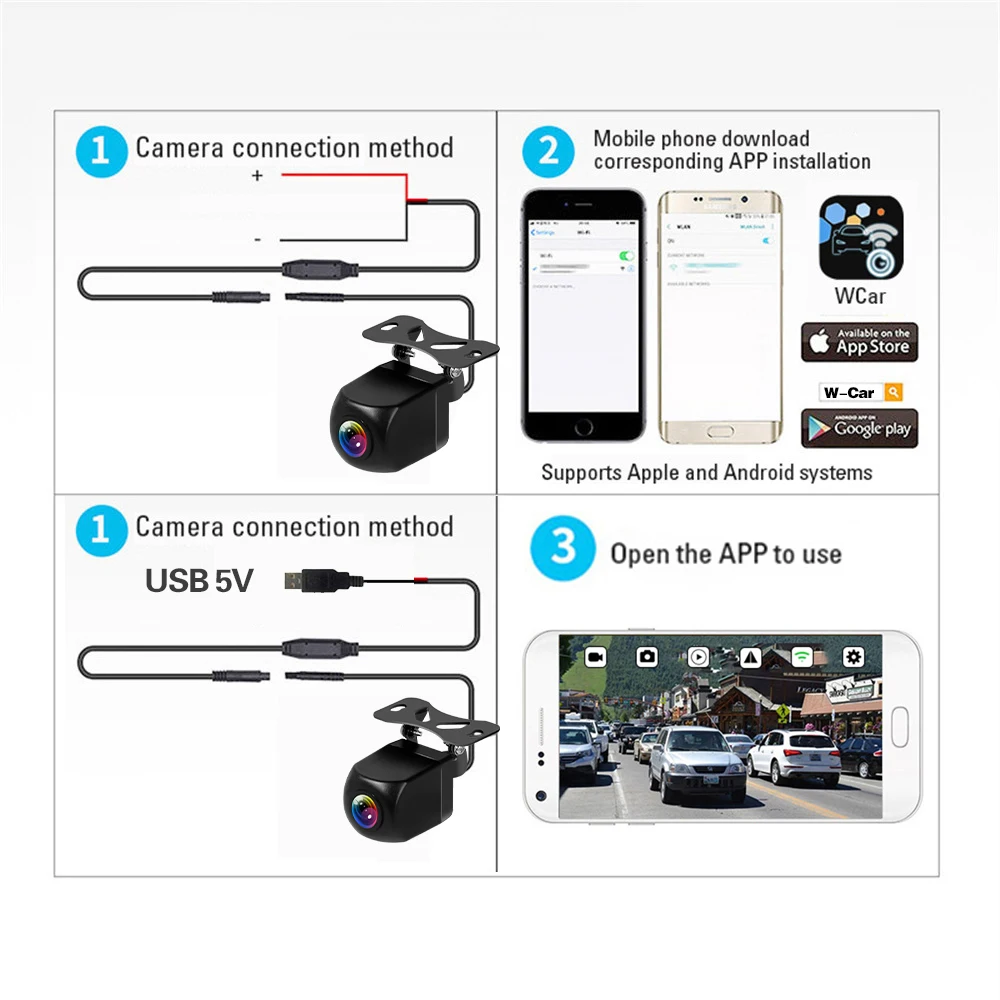 Auto Rückfahr kamera WiFi HD 170 Grad Rückfahr kamera drahtlose wasserdichte WLAN-Rückfahr kamera 12V 24V für Android iOS