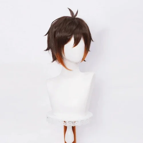 Imagen 2 del producto Anime Zhongli Cosplay 80 cm de largo Navidad marrón naranja peluca Cosplay pelucas sintéticas resistentes al calor Halloween