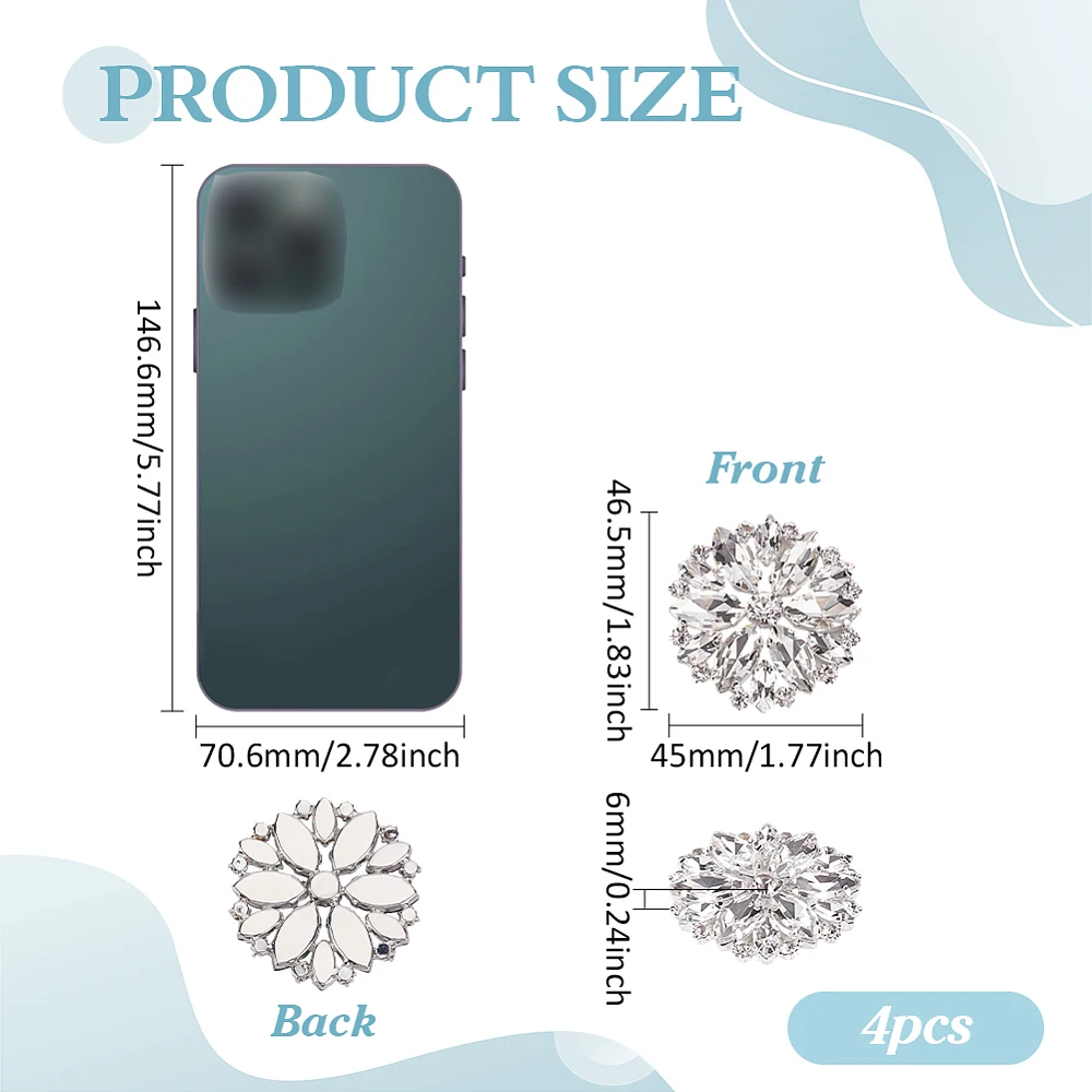 4Pcs Clear Flower Rhinestone Applique 1.77inch Iron Glass Cabochons with Sparkling RhinestonesPatches Floral Embellishment