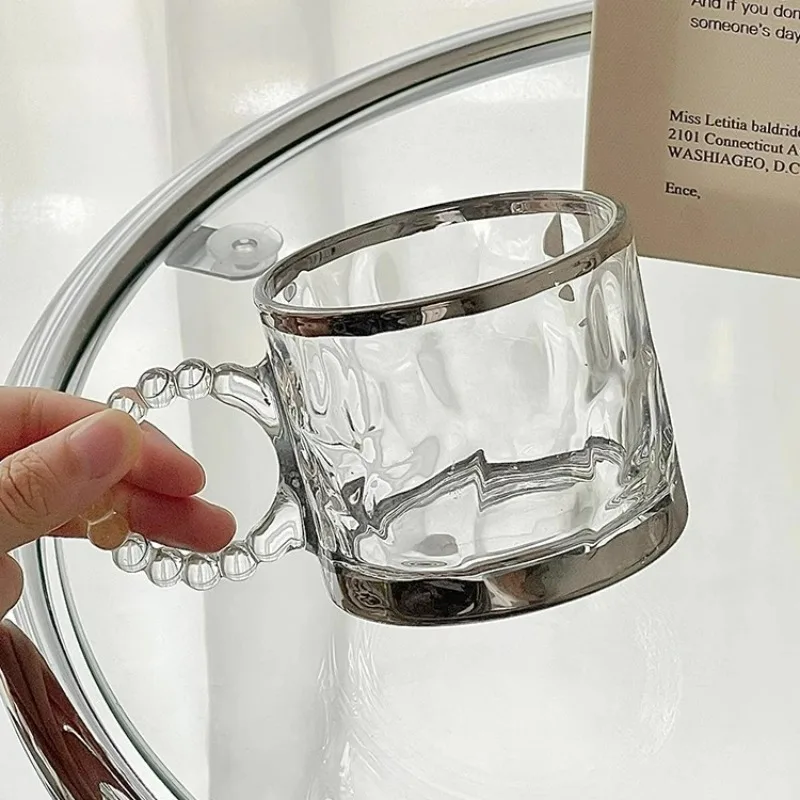 Personalized Silver Beaded Mug Large Ears Silver Mugs Iced American Latte Coffee Glasses Cups High-end Glass Water Cup Home Tool