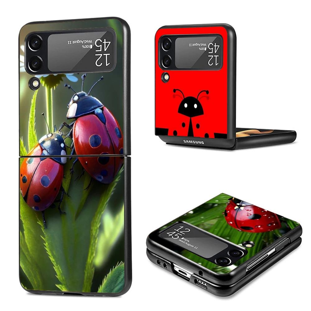 Insect Seven-Star ladybug Hard PC Phone Case For Samsung Galaxy Z Flip6 Flip5 Flip4 Black Cover Z Flip 6 5 4 3 5G Shockproof Cas