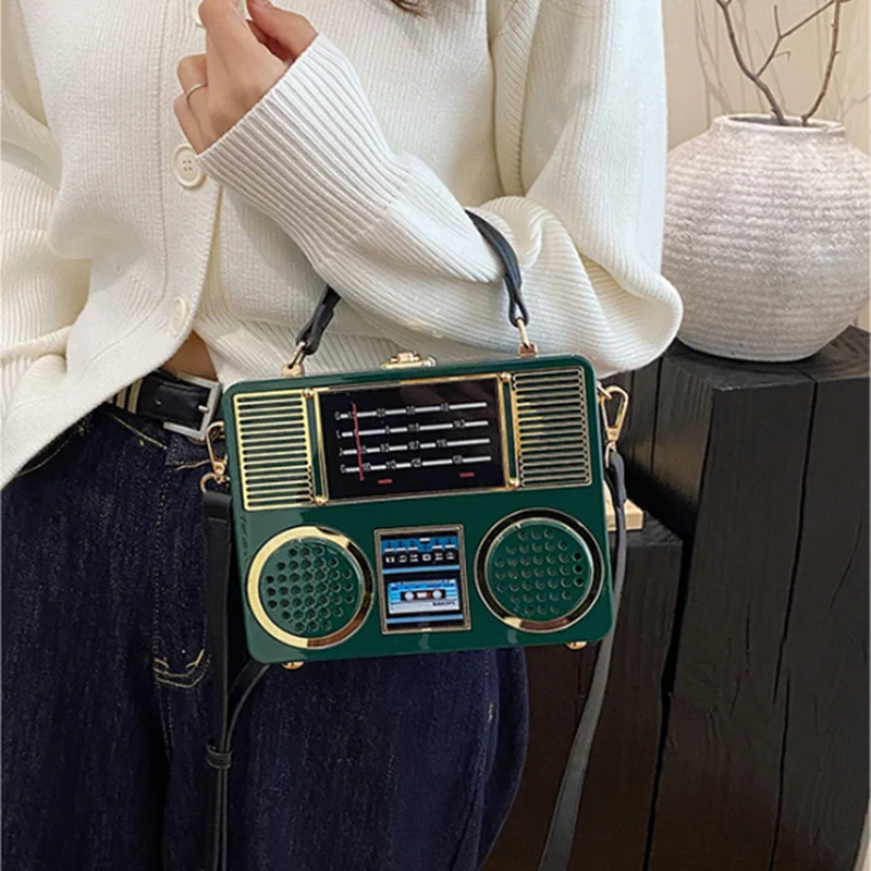 2025 Women 3D Retro Recorder Acrylic Handbags Luxury Designer Crossbody Shoulder Bag Funny Fashion Shape Evening  Banquet Bag