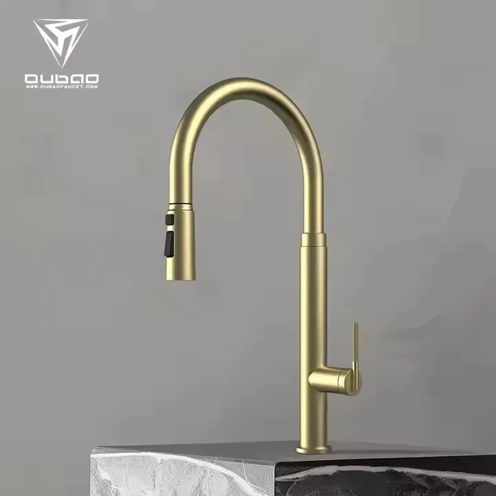 High Quality Brass Brushed Gold Kitchen sink faucet Modern Hot cold water Long Spout Pull Out Gold Kitchen Faucet Tap,Black,Grey