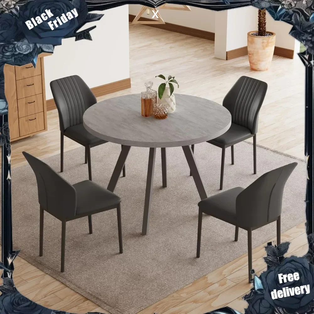 Round Dining Table Set for 4, Modern Casual Coffee Table Set for Kitchen, Living Room, Apartment