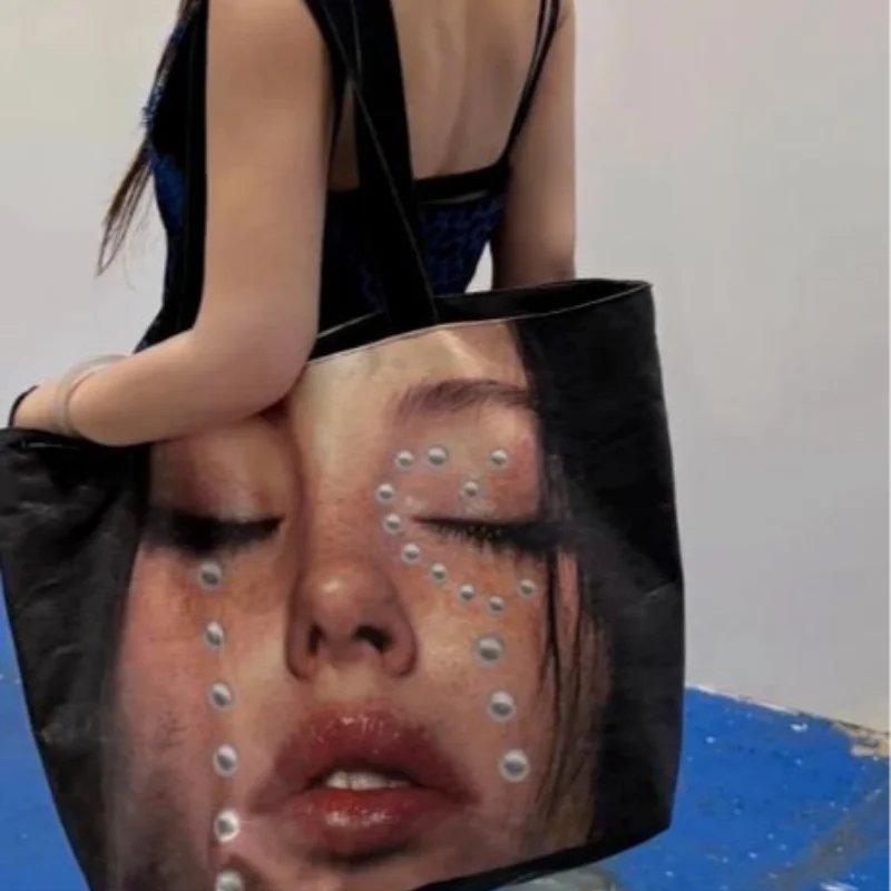 

Y2k Portrait Print Handbag Fashion Dupont Paper Creative Light-weight Shoulder Bag Large Capacity Leisure Shopping Bag For Women