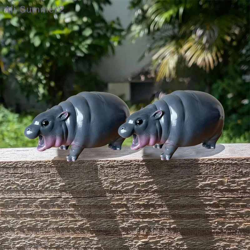 {Summer2}Moo Deng Hippo تماثيل راتينج تمثال صغير منضدية نطاط لحم الخنزير Pygmy فرس النهر تمثال شجرة عيد الميلاد Haning ديكور الحرفية #3