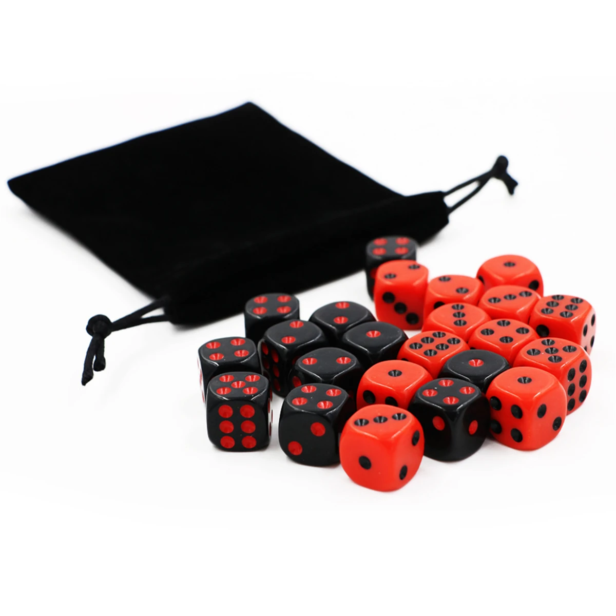 24PCS 16mm D6 Dice Set Red Black, Velvet Bag Included - Board Games & Tabletop RPG Gaming Accessories