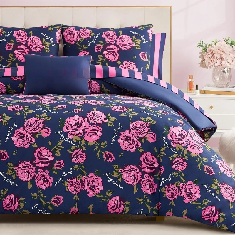 

Rose Logo Queen Comforter Set, Navy/Pink – 8-Piece Complete Bed in a Bag