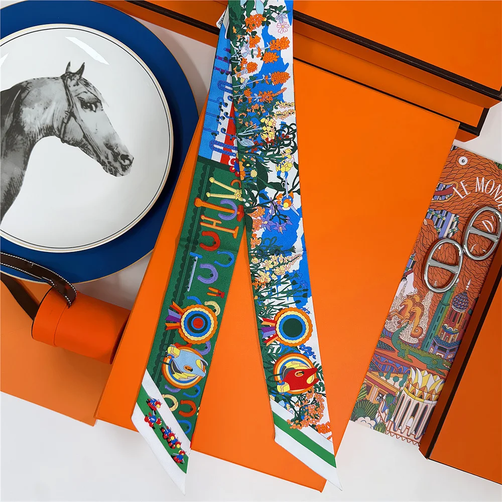 

POBING Bag Handle Ribbon Headband Small Scarf Twill Silk Scarves Wraps 100% Natural Silk 5*86CM