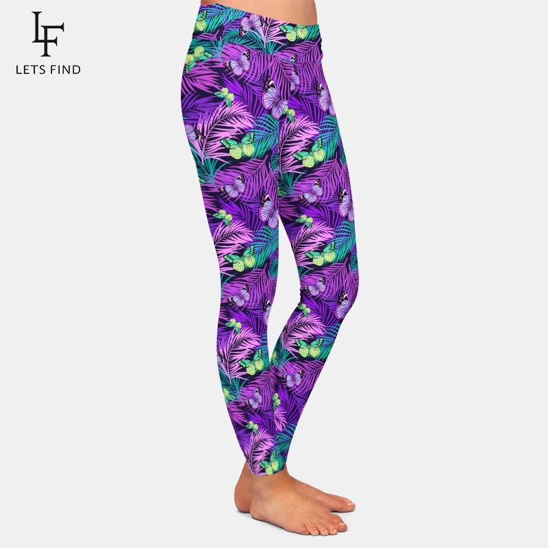 LETSFIND High Waist 3D Tropical Palm Leaf Pattern Print Women Pants Fashion Fitness Slim Sexy Women Leggings