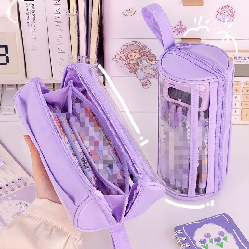 

Back to School Clear Cylinder Pencil Case High Capacity Multifunctional Stationery Box for Students