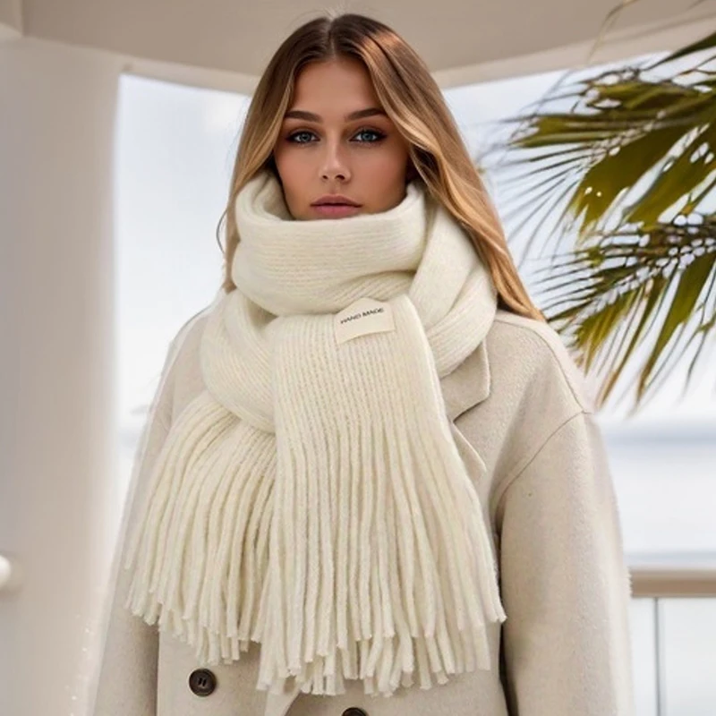 Winter Thick Pashmina Warm Shawl Wrap Tassel Fashion Solid Blanket Fashion Cashmere Scarf Women Neckerchief Poncho Stoles