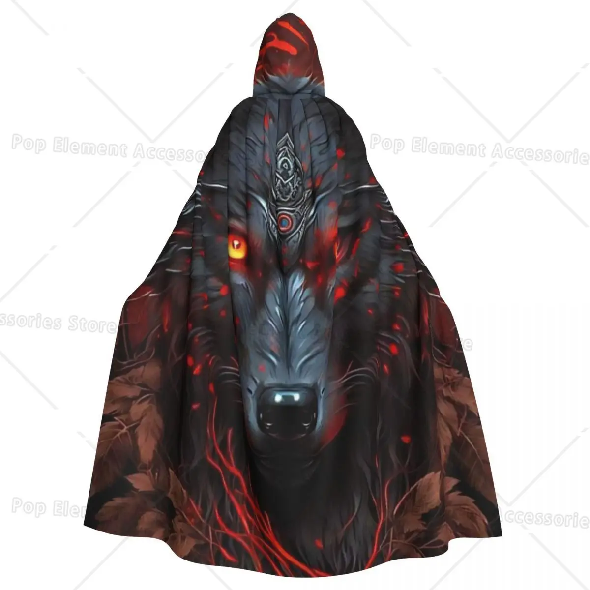 

Wolf Hooded Cloak Halloween Party Cosplay Woman Men Adult Long Witchcraft Robe Hood