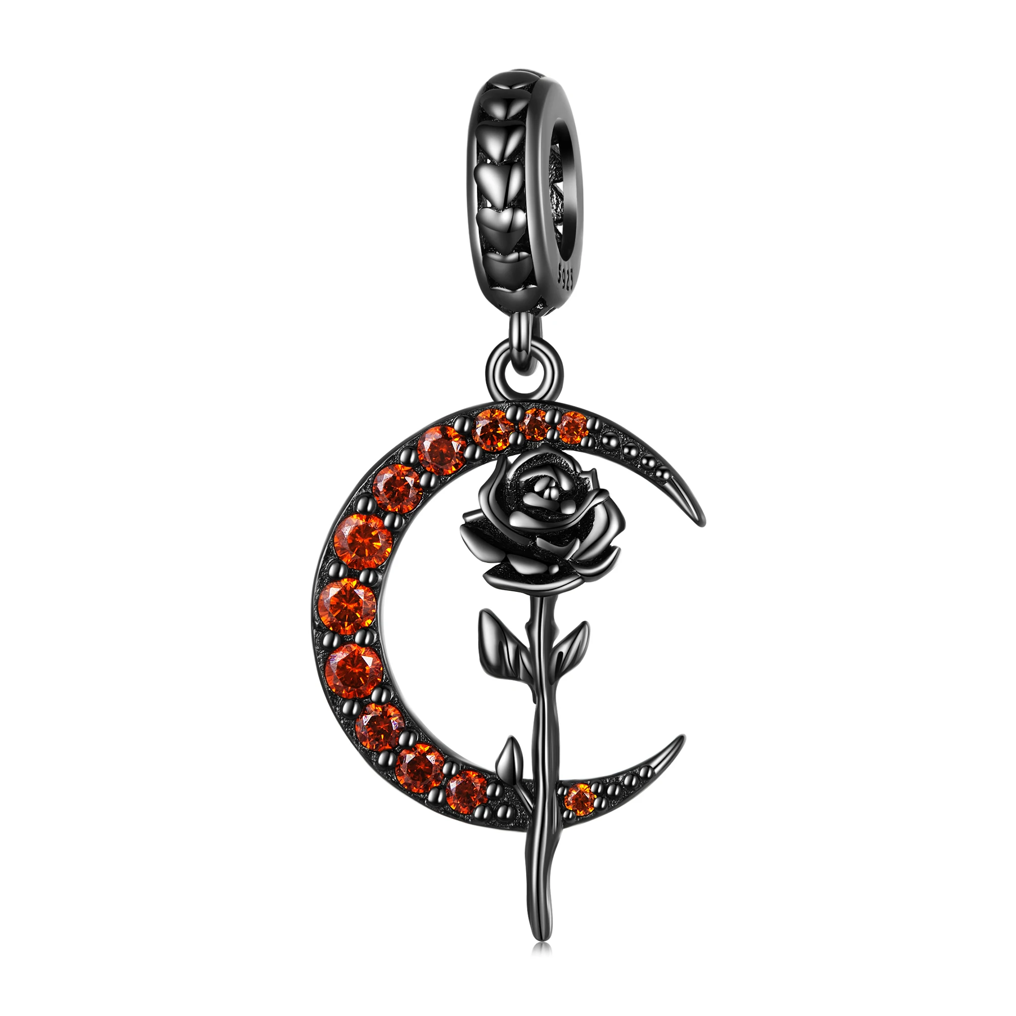 

Black Gold Plated Moon Rose Diy Halloween Pendant Dark 925 Sterling Silver Pendant Jewelry for Halloween Personal Gifts