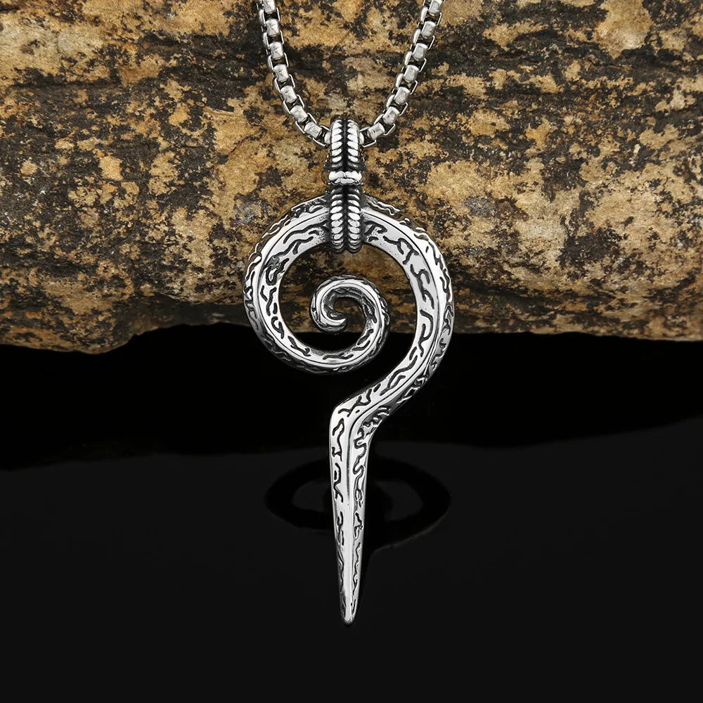 Men's Titanium and Steel Coiled Snake Scepter Necklace Non Tarnish Totem Pendant