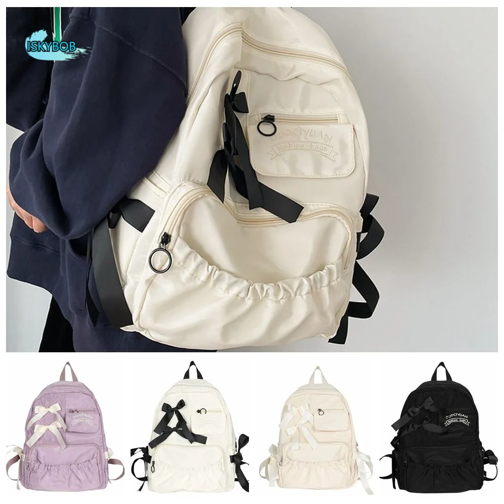 Fashion Canvas Bow Backpack College Style Large Capacity Students School Bag Harajuku Storage Bag Canvas Shoulders Bag Outdoor