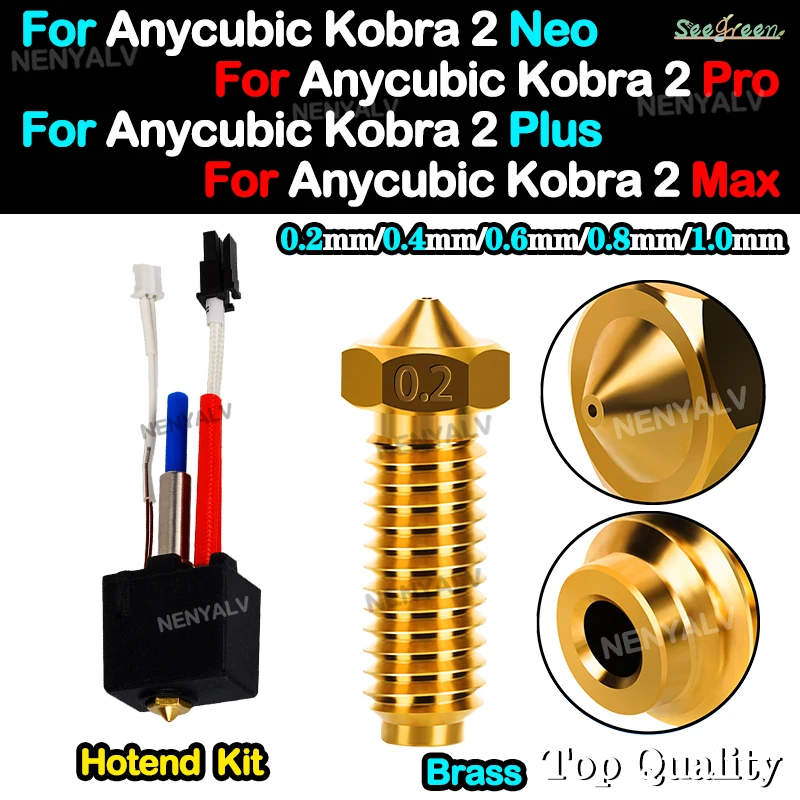 For Anycubic 2 Neo/Plus Hotend Kit For Anycubic Kobra 2 Max/Pro For Anycubic Kobra 2 Hotend Brass nozzle 0.2/0.4/0.6/0.8/1.0mm