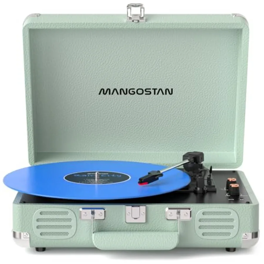 

Портативный 3-скоростной проигрыватель виниловых пластинок с Bluetooth, встроенными басовыми динамиками, ременным приводом, в зеленом корпусе, поддерживает AUX