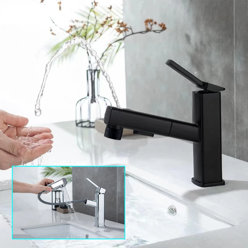 

Bathroom Basin Faucets Basin Mixer Sink Faucet Pull Out Bathroom Water Mixer Chrome Brass Modern Washbasin Faucets Black