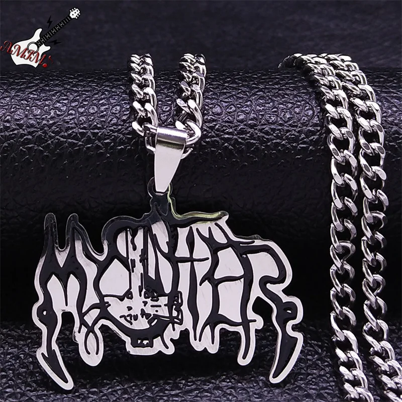 Mystifier Black Death Metal Necklace Stainless Steel Silver Color Music Band Pendant Necklaces Jewelry gargantilla mujer N7729