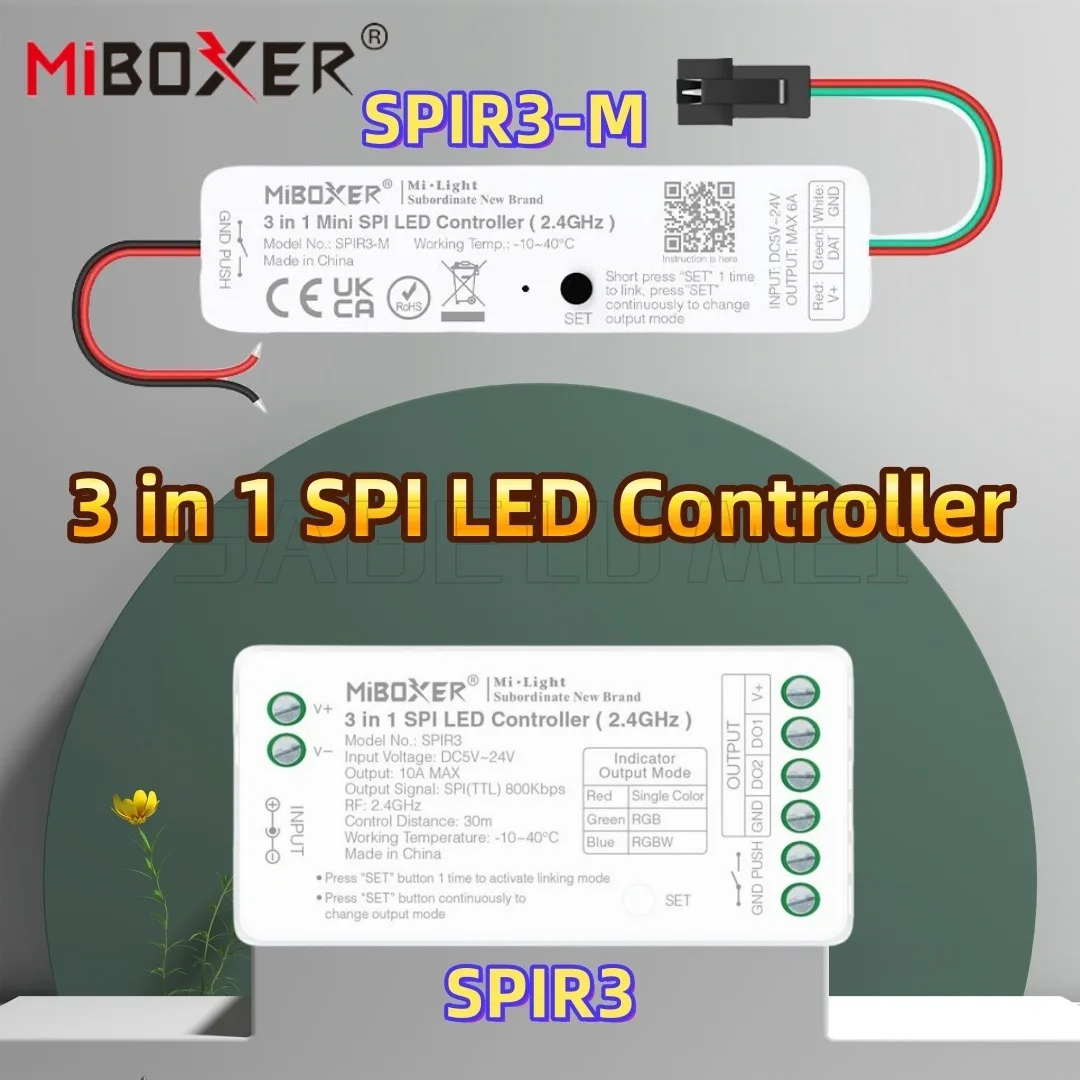 

SPIR3 SPIR3-M Miboxer 2.4GHz RF DC5V~24V 3in1 Single color + RGB + RGBW SPI controller for WS2811 WS2812 WS2815 LED Controller