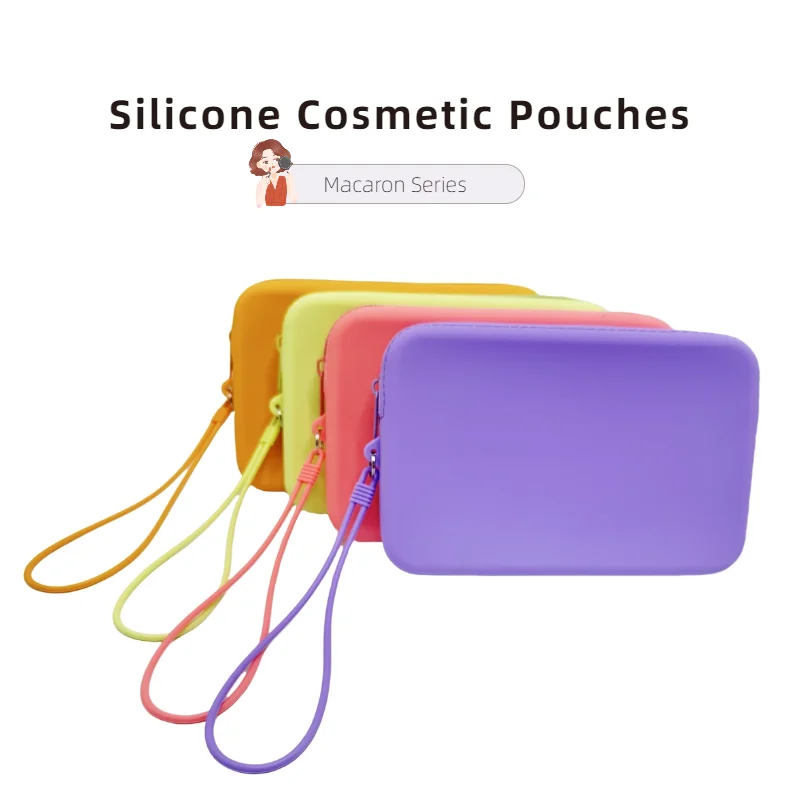 4-Piece Silicone Travel Tolietary Bag Set for Makeups, Waterproof Cosmetic Pouch with Zipper