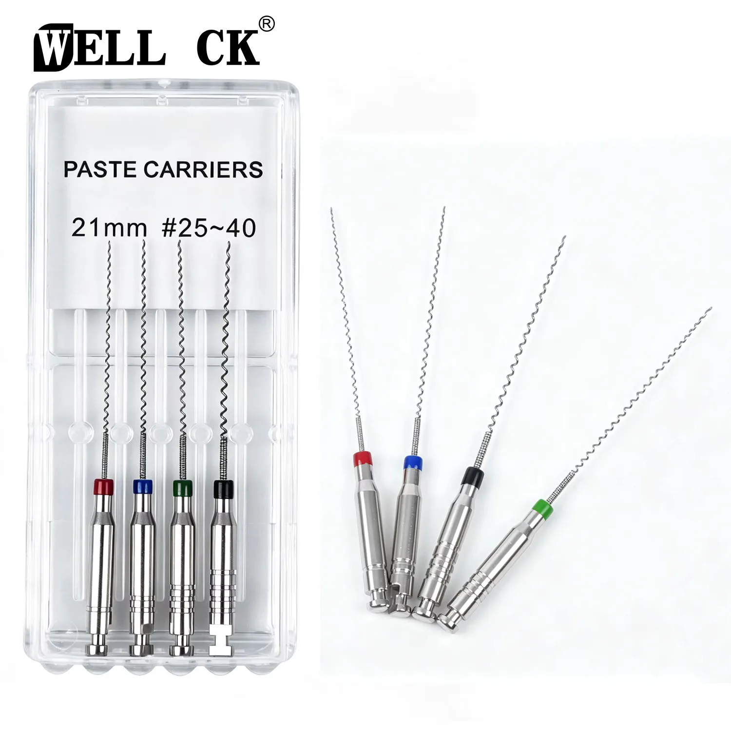 4Pcs/Box WELLCK Dental Rotary Paste Carriers Spiral Filler Lentulo Assorted Engine Filling Paste 21/25mm 25-40#