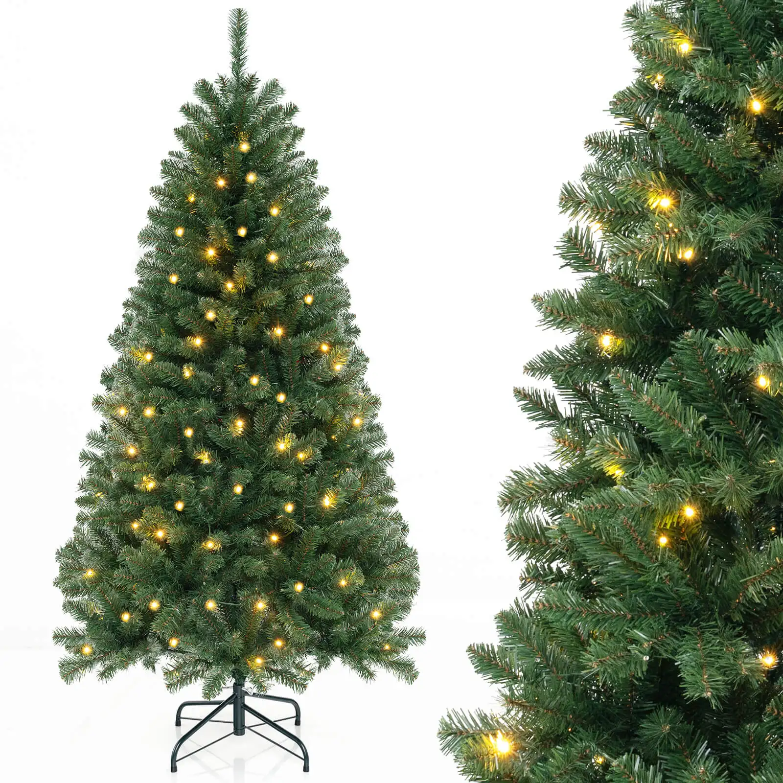 

6 FT Christmas Tree with 568 PVC Branch Tips 200 Warm White LED Lights Gloves