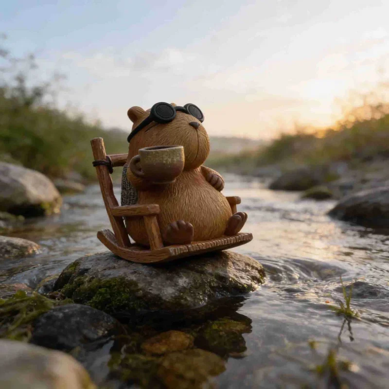 Capybara Cute Animal Hand-Painted Resin Desk Ornament, Office Decor & Gift