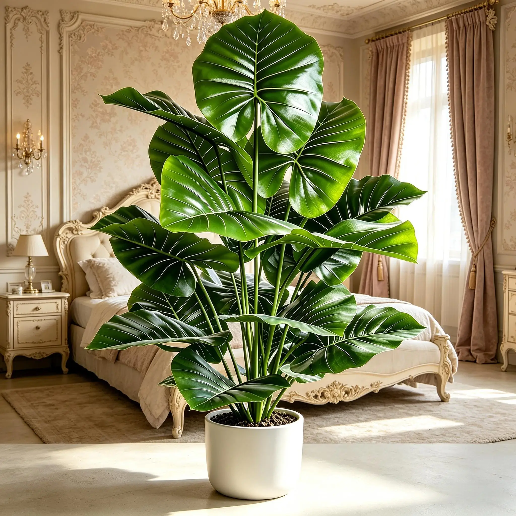 

60-105cm Artificial Fake Round-Leaf Taro Tree, Real Touch Alocasia Leaves for Home Indoor Outdoor Room Garden Office Party Decor