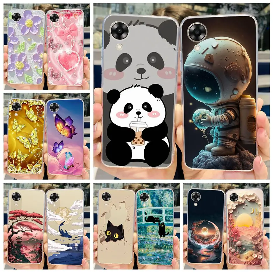 For Oppo A17 A17K Case Cute Panda Astronaut Cartoon Cover Clear Silicone Soft TPU Phone Case For Oppo A17K A 17 k OppoA17 Fundas