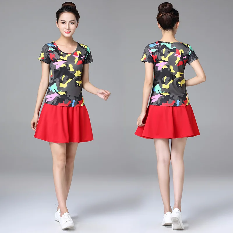 

Fengti Square Dance Costume New Set Summer Short Sleeve Printed Five Star Sailor Dance Costume Cloud Dance