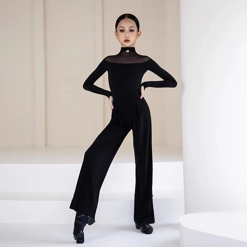 Girls National Standard Dance Tops Pants Set Latin Dance Social Dance Ballroom Professional Modern Dance Practice Outfit