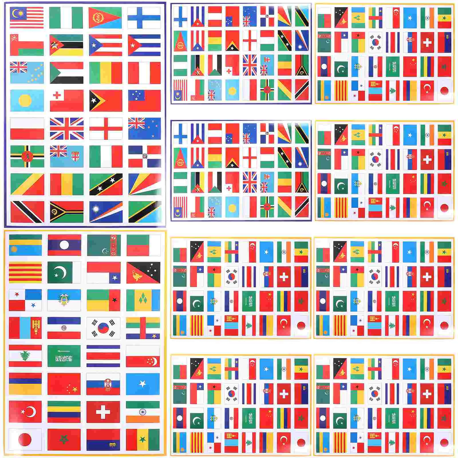 10 Sheets Mini Flags World Sticker Stickers Football Match Body Decals Self-adhesive Map of The Face Travel