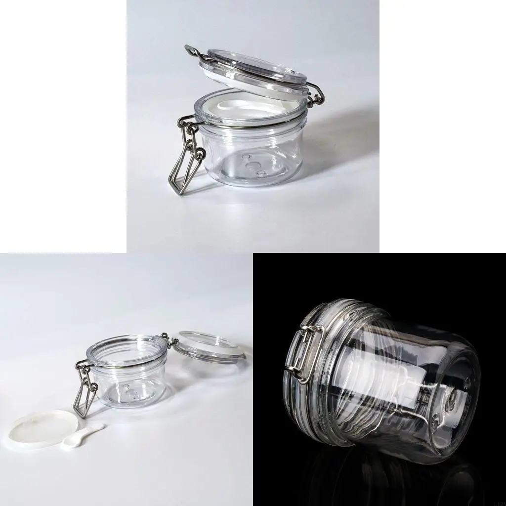 L43A 120ML Plastic Round Clip Top Storage Jar With Airtight Seal Lid Kitchen Con