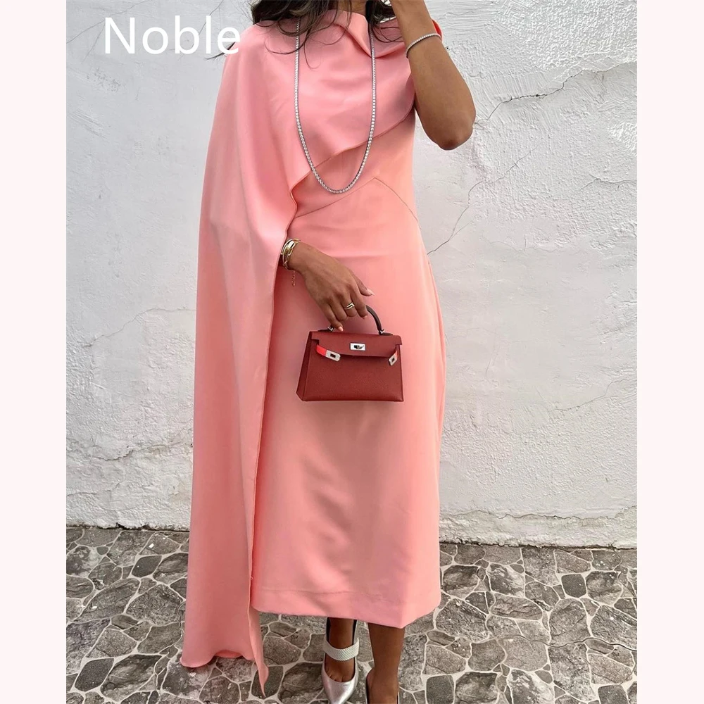 

Noble Popular Pink High Sleeves Summer Formal Evening Dress For Women 2023 Saudi Arabia Tea-Length Shawl Custom Gowns