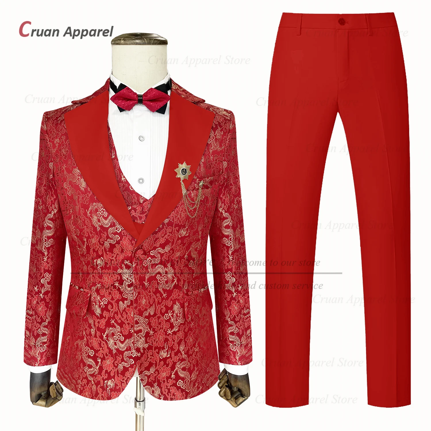 

Floral Printing Men Suits Set 3 Pcs Wedding Party Prom Groomsman Luxury Tuxedos Fashion Banquet Tailor-made Male Trends Costumes